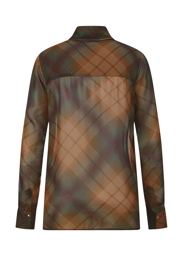 Plaid, Bluse, Transparenz, Langarm, Netz-Top