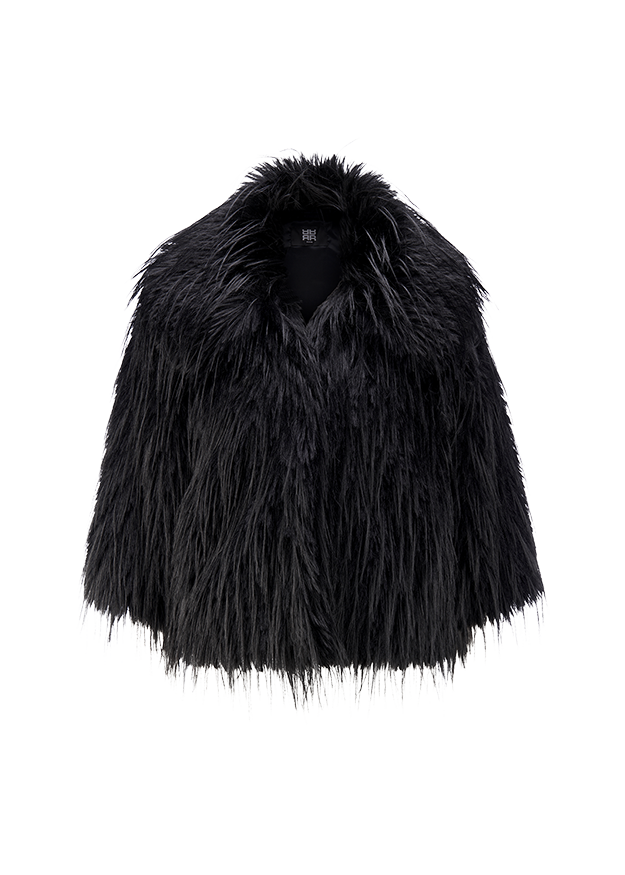 Faux fur, Kapuzenmantel, Schwarz, Kapuze, Mantel