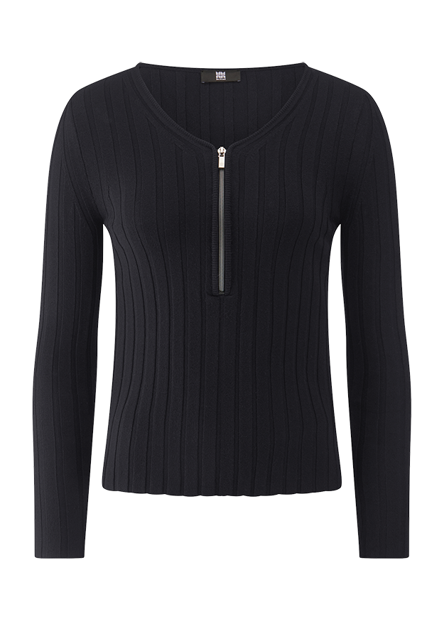 Pullover, Ribstruktur, Zipverschluss, Langarm, dunkelblau