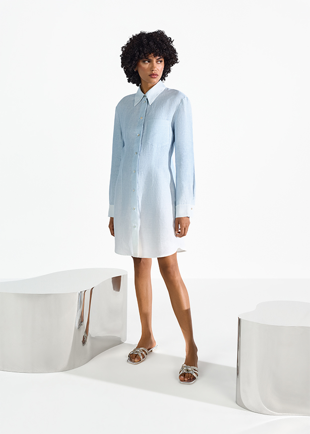 Hemdkleid, hellblau, Kragen, lange Ärmel, Shirt-Kleid