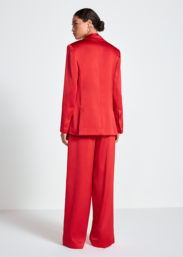 Anzug, Blazer, Hose, Rot, Glänzendes Material