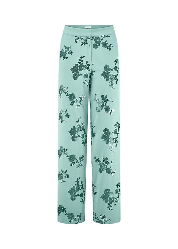 Pantalon, Palazzo, Floral, Blumenmuster, Türkisgrün