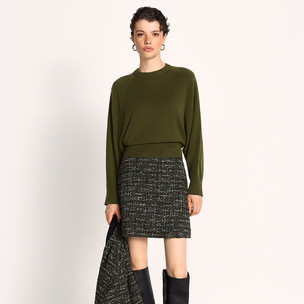 grün, Pullover, Rock, Kleider-Satz, Stiefel