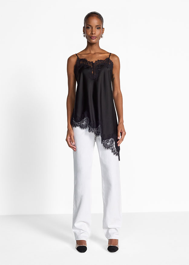 Nachtkleid, Schwarz, Spitze, Spitzenkante, Top mit Spitze