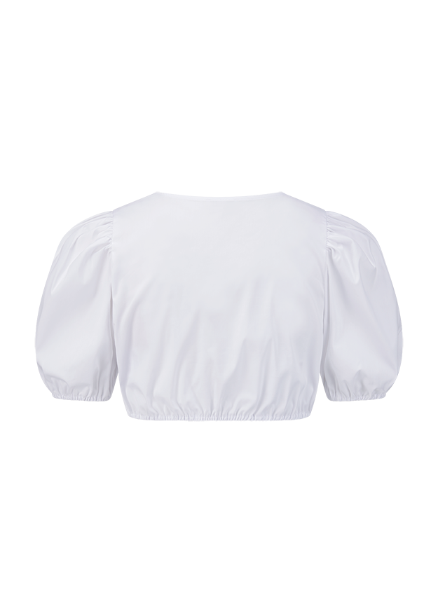 Bluse, Puffärmel, Kurze Bluse, Weiß, Bodyschnitt