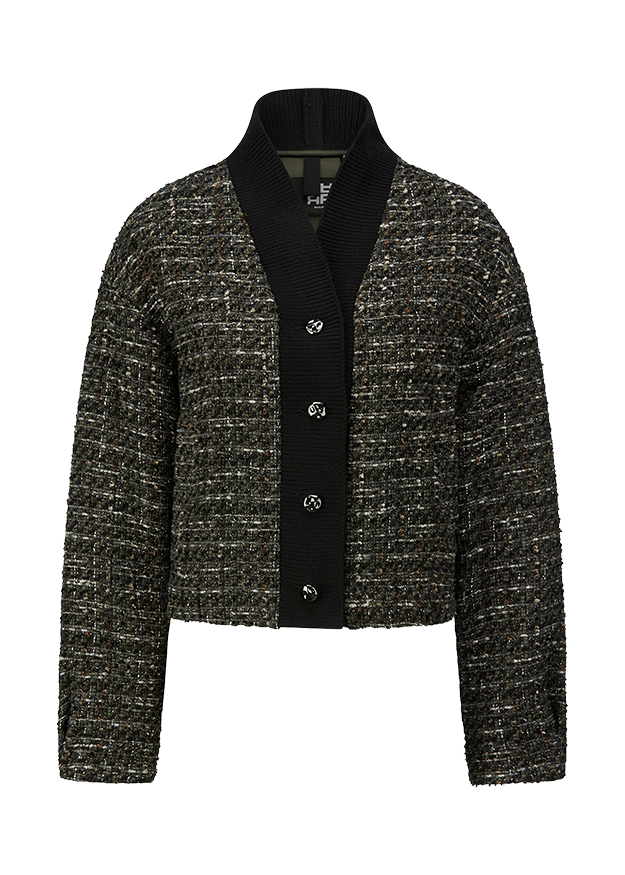 Jacke, Gestrickt, Tweed, Kurzarm, Knopfleiste
