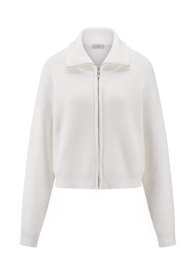 Cardigan, Reißverschluss, Weiß, Strick, Kragen