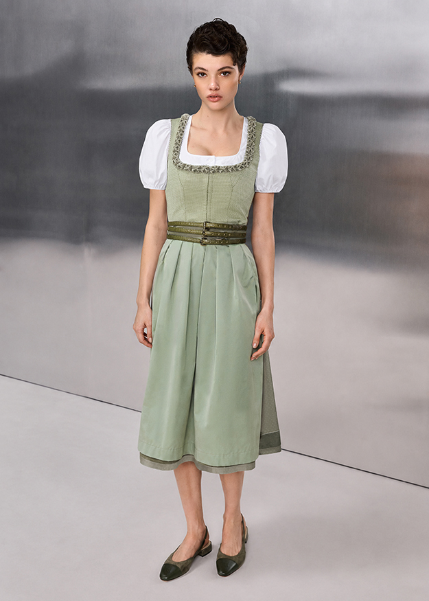 dirndl, kleid, grün, tailliert, mittelgroß