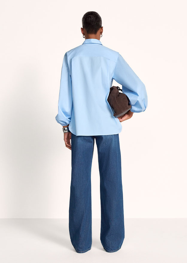Hemd, Hellblau, Oversized, LangArm, Jeanshose