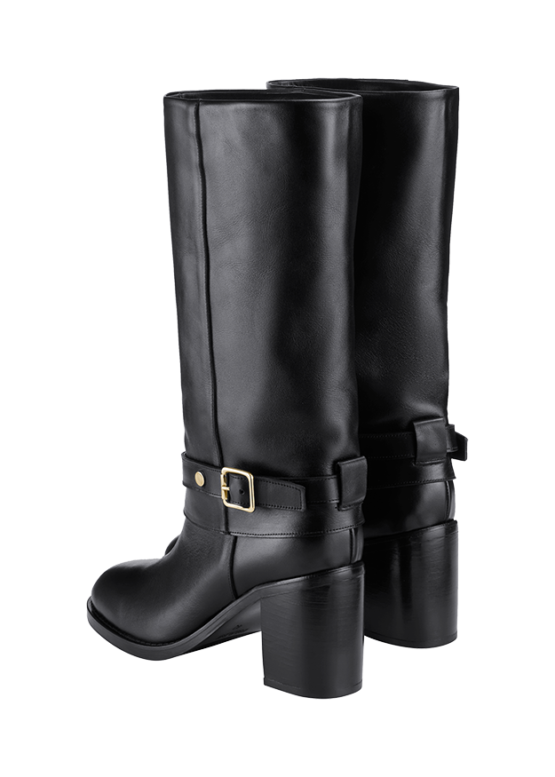 Stiefel, Schwarz, Knöchelriemen, Lederstiefel, Hochblockabsatz