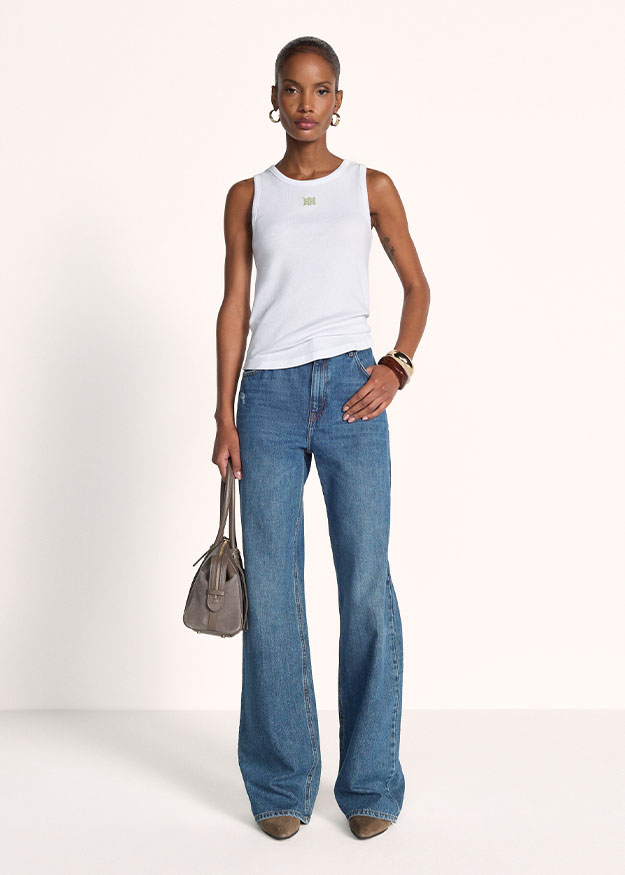 Tanktop, Weiße Top, Ärmellose, Baumwolle, Jeans