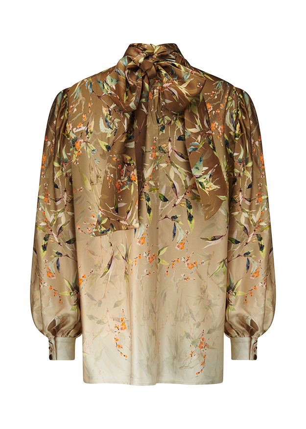 Bluse, Seide, Blumenmuster, Satin, Kragenbinde