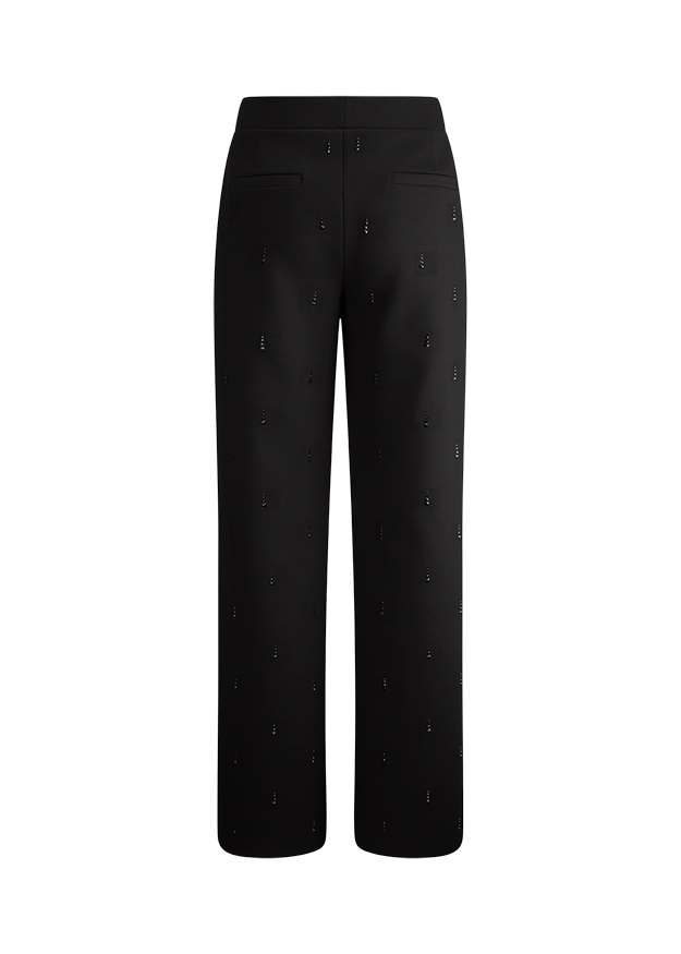 Schwarze Hose, weite Beine, gerades Bein, Ziernieten, Gesäßtaschen
