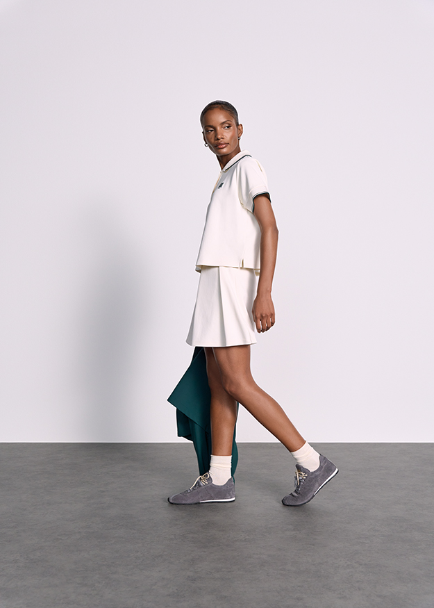 Kleid, Kurzarm-Top, Weiß, Streifen-Poloshirt, Model