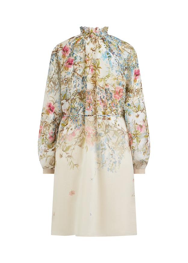 Robe, Blumenmuster, Pastellfarben, A-Linie, Chiffon-Optik