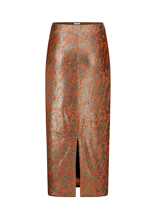rock pattern, snake print, rust color, skirt, slit