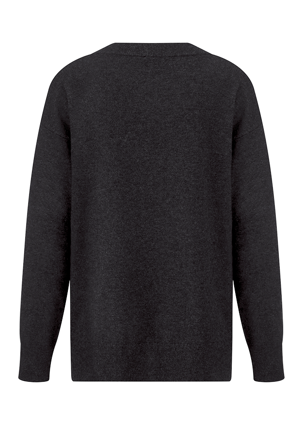 Pullover, Langarm, dunkelgrau, gestrickt, Rückseite