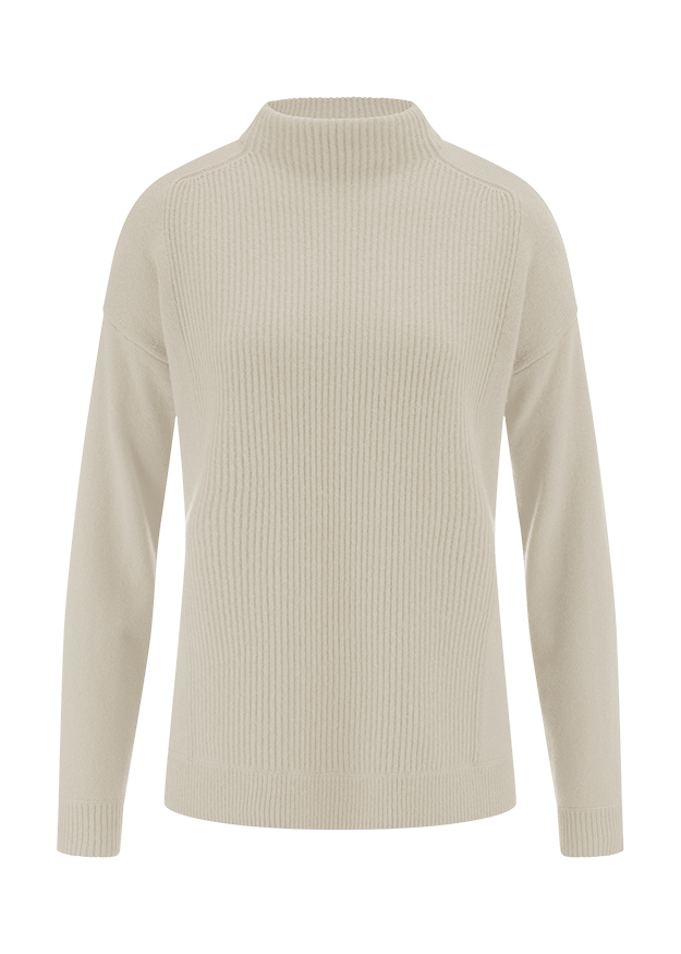 Rollkragenpullover, Strickpullover, Rippenmuster, Beige, Langarm