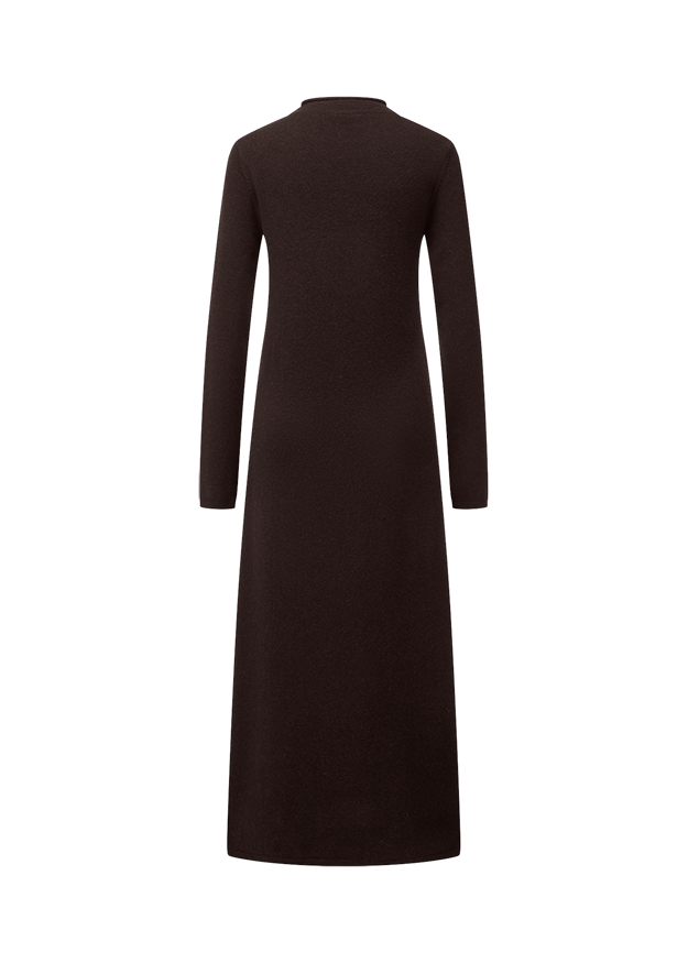 Kleid, Wollkleid, Langarm, dunkelbraun, unifarben