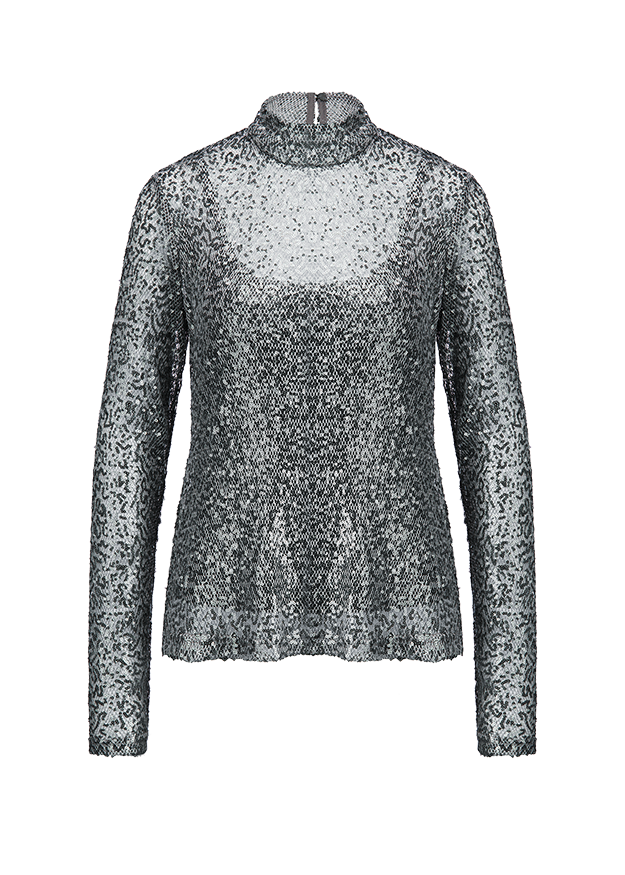 sequin top, Lurex-Strick, Netztop, Glitzer-Pullover, Rollkragen