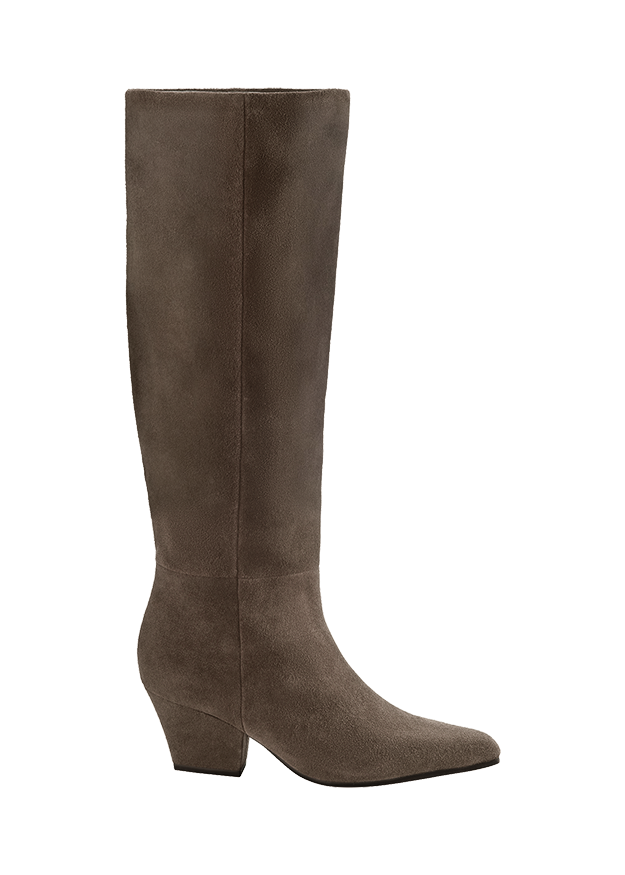 Kniehohe Stiefel, Schaft, Braun, Absatz Block, Knöchelhoher Stil
