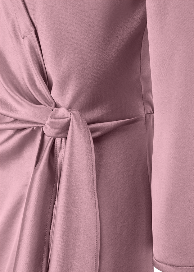 wrap dress, belted, pink, soft fabric, knotted belt