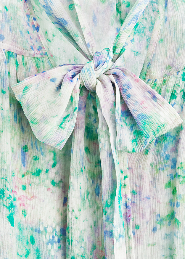 Kleid,  Bindegürtel,  Splatter Muster,  Pastellfarben,  Leinen/Voile (Struktur)