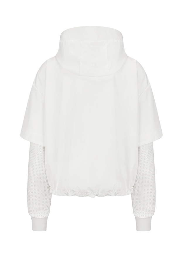 Hoodie, Weiß, Mesh-Ärmel, Weste, Bomber-Style