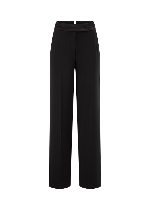 Schwarze Hose, Weites Bein, Hohe Taille, Bundknopf