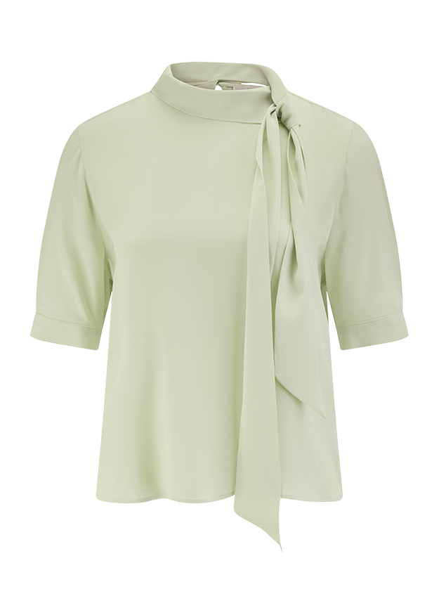 Bluse, Halbarm, Schleife, Einfarbig, Viskose