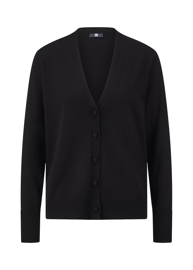 Cardigan, Schwarz, Knöpfe, V-Ausschnitt, Strickware