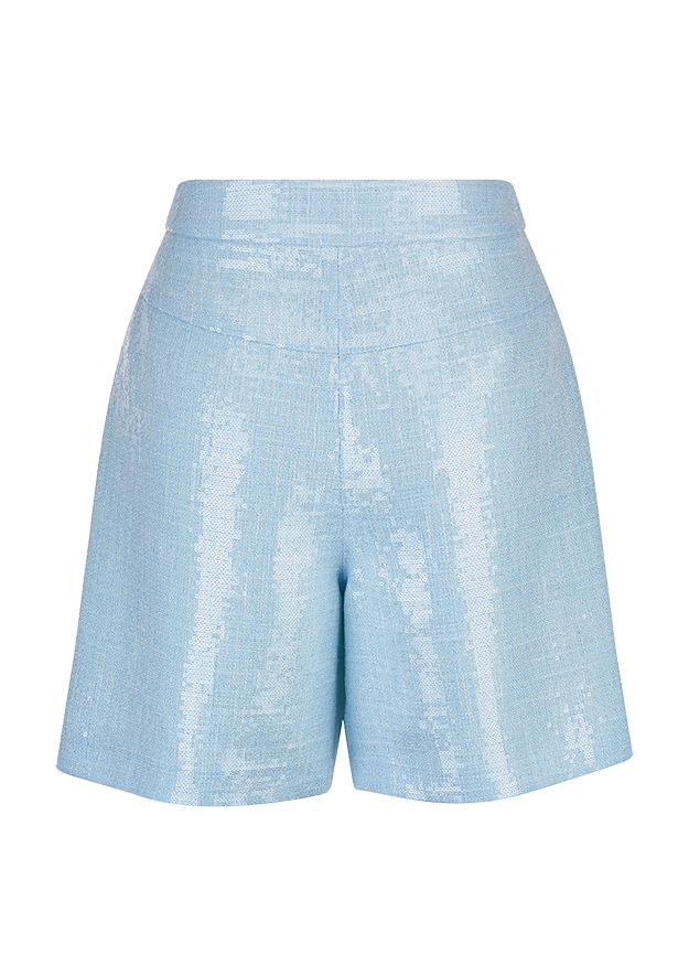 Shorts, Pailletten, Shiny, Hellblau, Hohe Taille