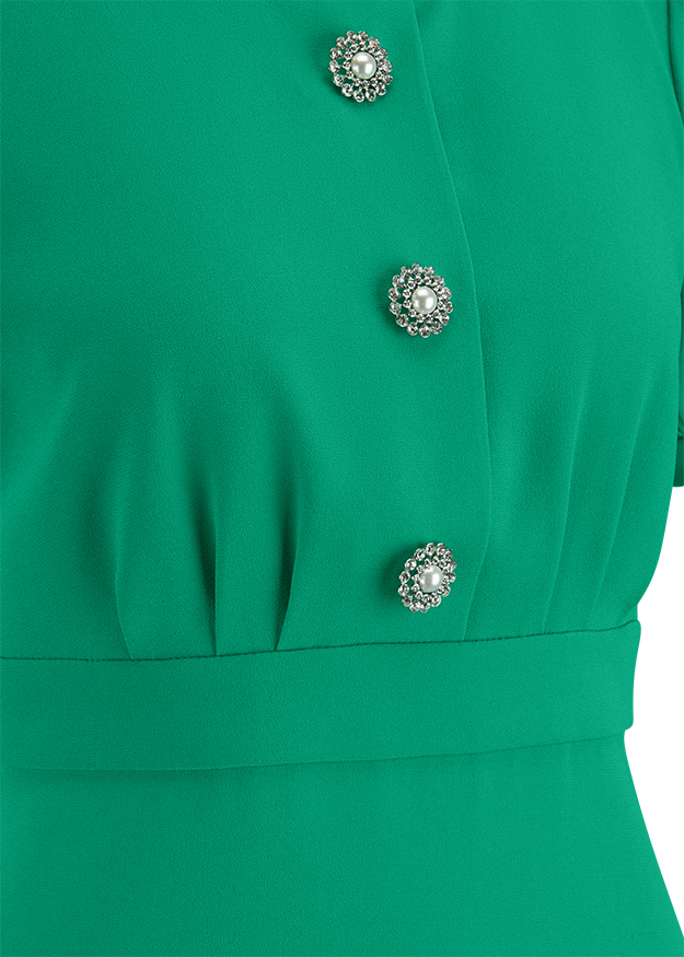 kleid, grün, knopfverzierung, tailliert, passeprix