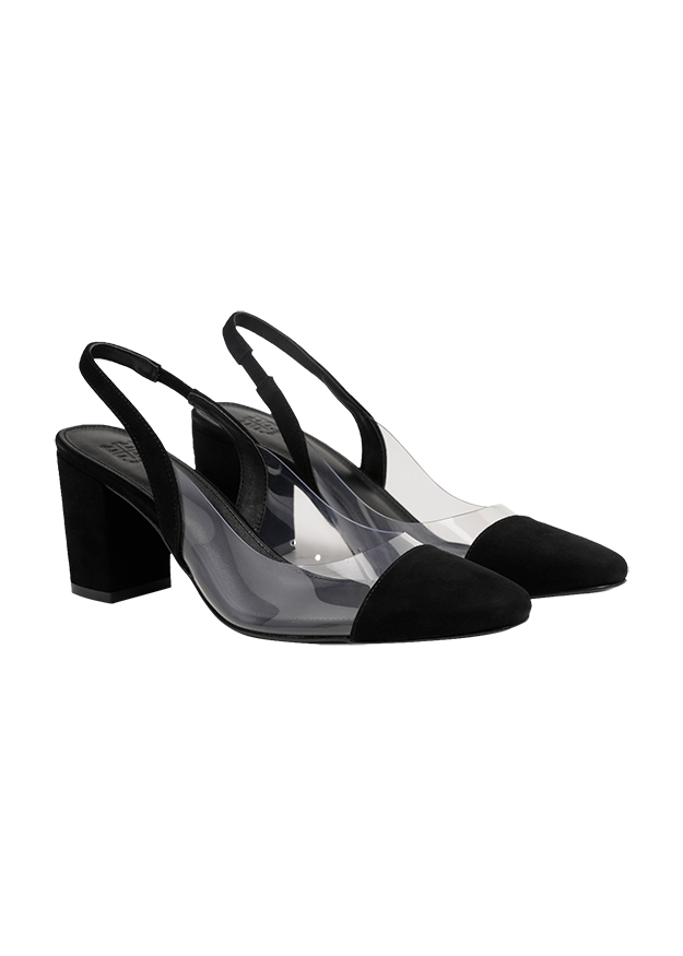 Damenschuhe, Slingpump, Blockabsatz, Schwarz, Schnallenschuh