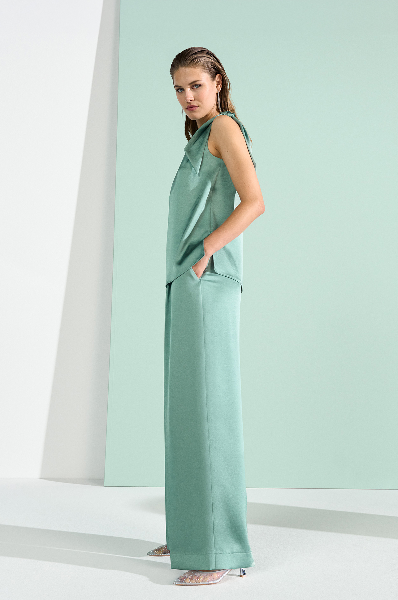 tunika, top, hose, krepp, mintgrün