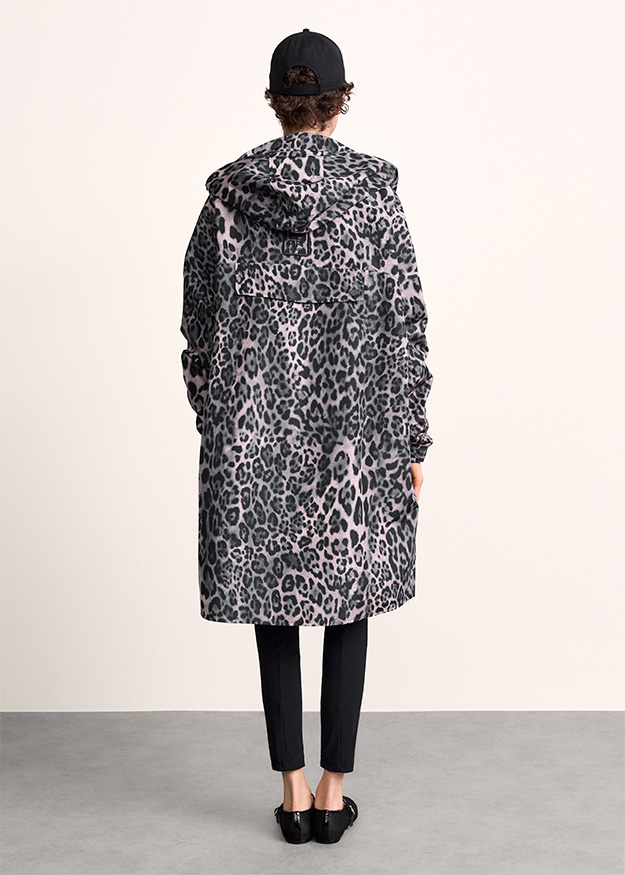 Leopardenmuster, Kapuze, Mantel, Longjacke, Reißverschluss
