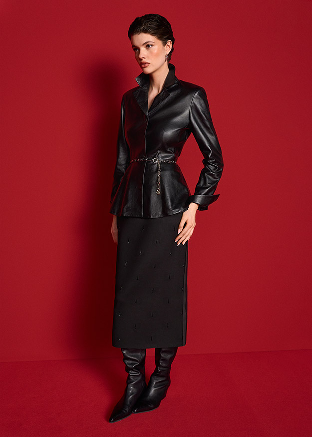 lederjacke, schick, tailliertejacke, gürtel, knielang
