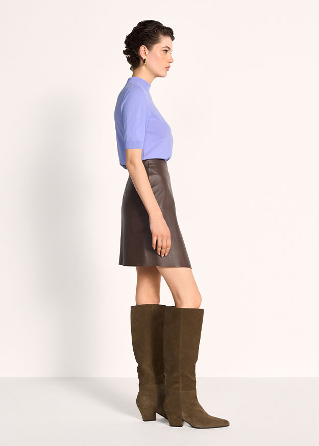 Top, Pullover, Short sleeves, Lilac, Knee-high boots