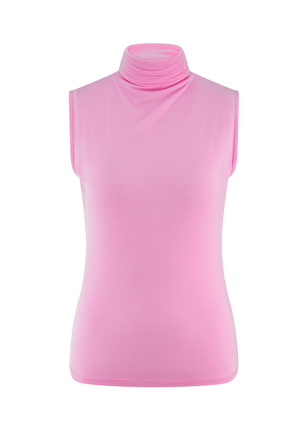 pink, turtleneck, sleeveless, shirt, top