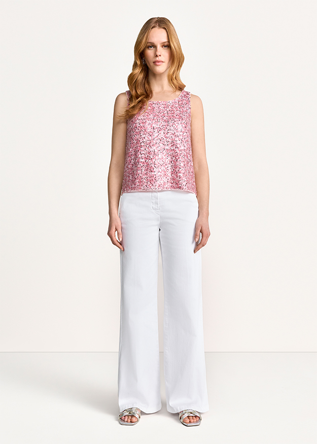 Top, Rosa, Blumenmuster, Ärmellos, Weite-Leg