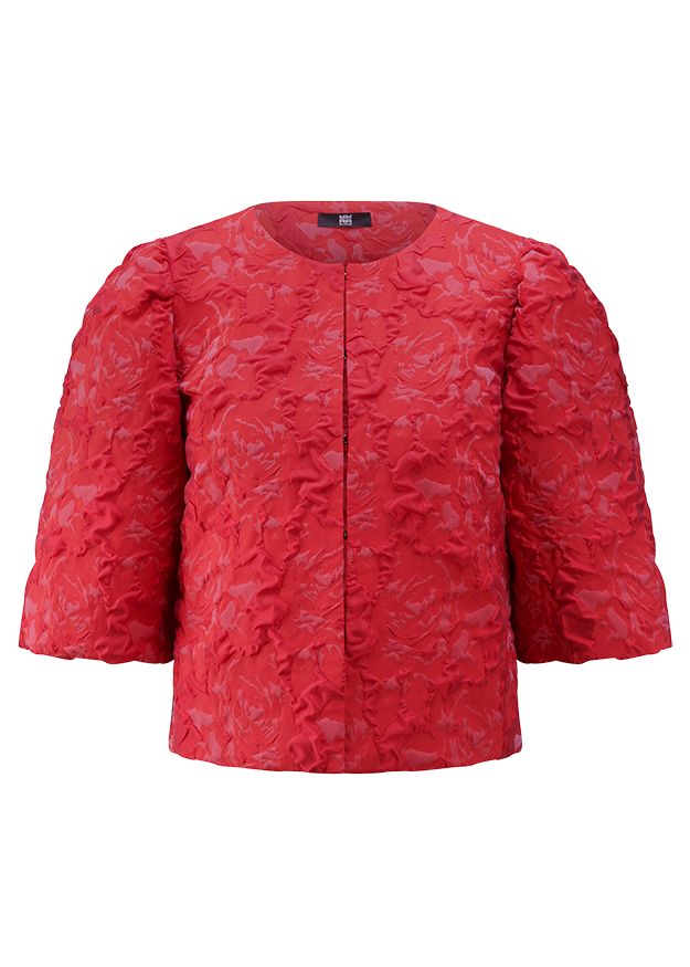 Jacke, Rot, Blumenmuster, Rundhalsausschnitt, Dreiviertelärmel