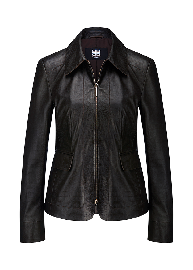 Lederjacke, Schwarz, Reißverschluss, Kragenjacke, lange Ärmel