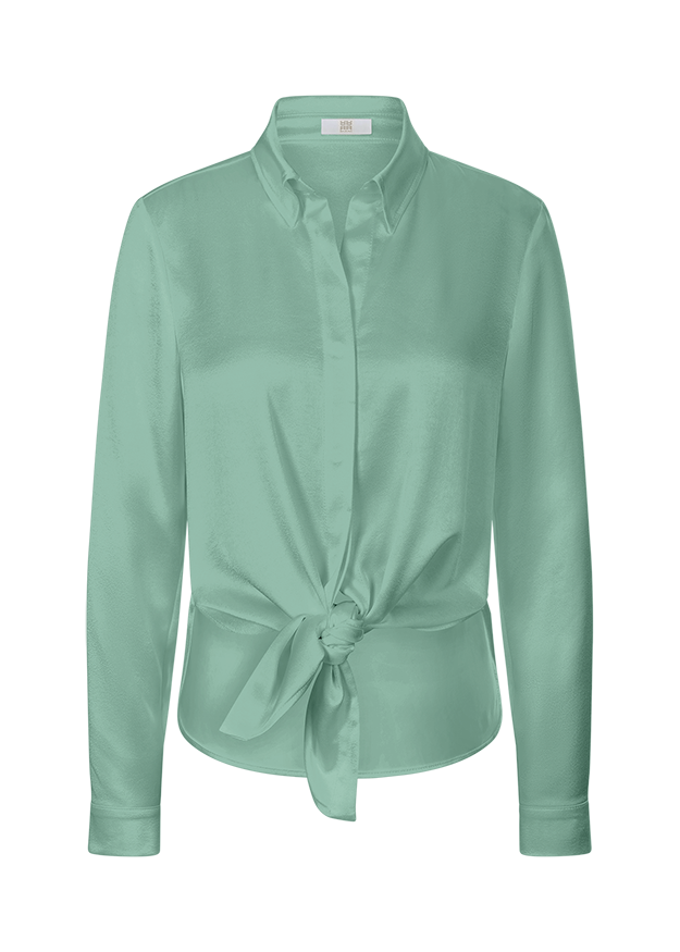 Bluse, Knoten, Vorne gebunden, Langarm, Seidenoptik