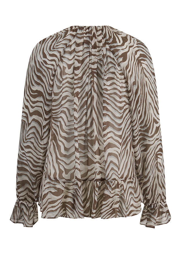 Bluse, Stoff, Zebra Muster, Langarm, Rüschen