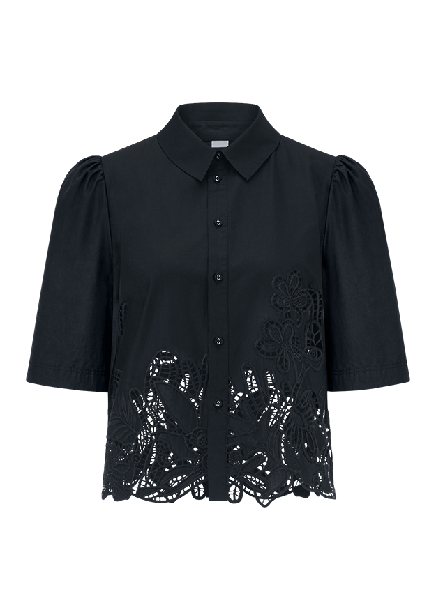 bluse, schwarz, spitze, kurze_ärmel, knopfverschluss