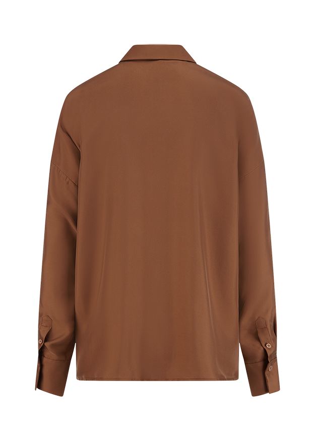 Allgemeine braune Bluse, Langarmshirt, Kragenhemd, Polyester-Gewebe, Unifarben