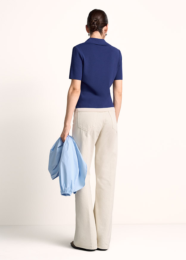 Bluse, kurze Ärmel, Hose, Beige, Navy