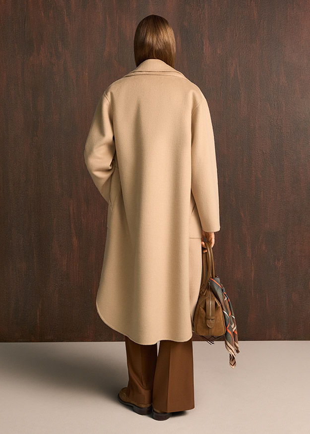Mantel, Beige, Oversized, Lang, Tasche