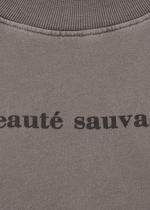Kleidung, Sweatshirt, Kragen, Grau, Textdruck
