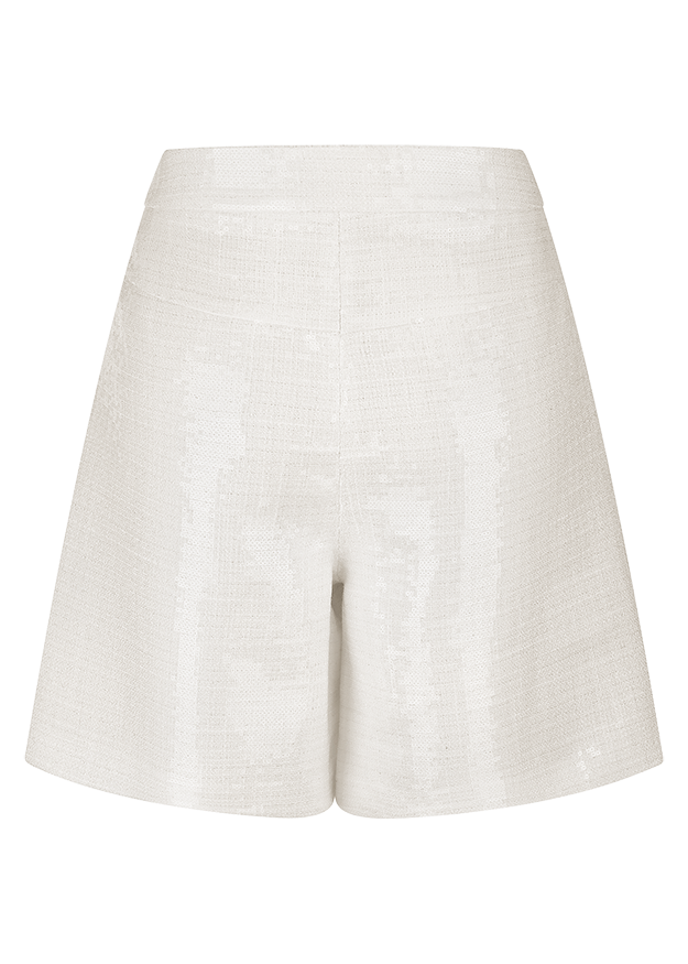 Shorts, Leinen, Beige, Weitbeinig, High-waist